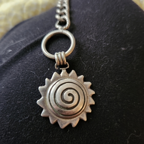 Heavy Navajo Begay Sterling Silver Choker Pendant Necklace Earrings Swirl Sun - Picture 2 of 9